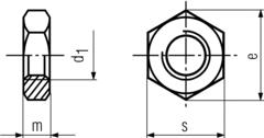 DIN 439 unchamfered hex nut drawing, view 1