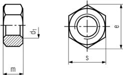 DIN 555 hexagon nut drawing, view 1